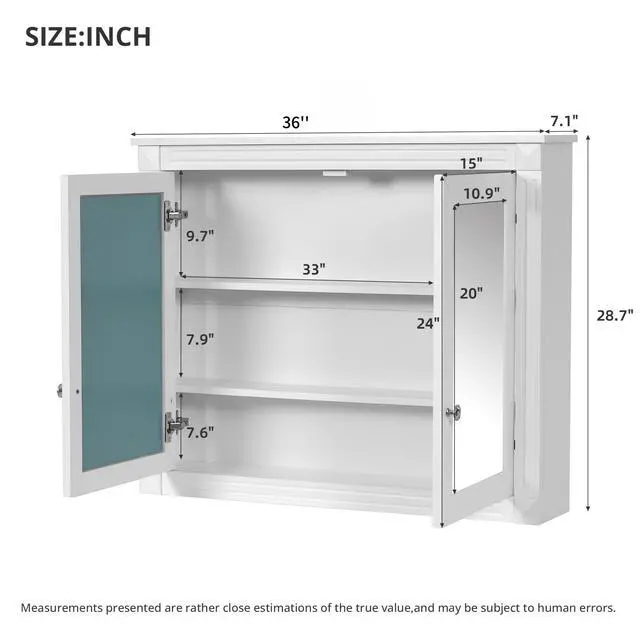 Alt view image 3 of 7 - 36'' x 28'' Medicine Cabinet, Wall Mounted Bathroom Storage Cabinet, Modern Bathroom Wall Cabinet with 2 Mirrors, Medicine Cabinet, Mirror Cabinet with 2 adjustable Shelves
