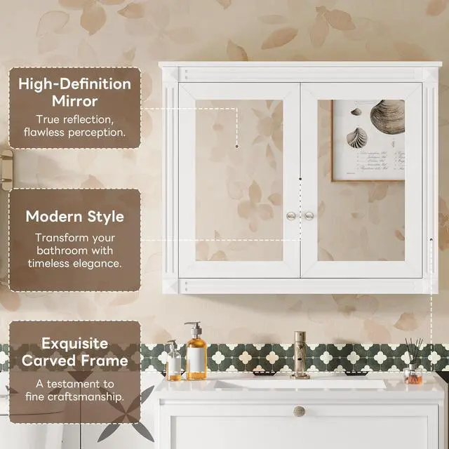 Alt view image 7 of 7 - 36'' x 28'' Medicine Cabinet, Wall Mounted Bathroom Storage Cabinet, Modern Bathroom Wall Cabinet with 2 Mirrors, Medicine Cabinet, Mirror Cabinet with 2 adjustable Shelves