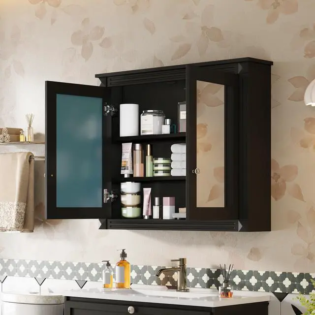 Alt view image 6 of 7 - 36'' x 28'' Medicine Cabinet, Wall Mounted Bathroom Storage Cabinet, Modern Bathroom Wall Cabinet with 2 Mirrors, Medicine Cabinet, Mirror Cabinet with 2 adjustable Shelves