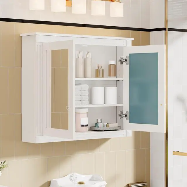 Alt view image 6 of 7 - 36'' x 28'' Medicine Cabinet, Wall Mounted Bathroom Storage Cabinet, Modern Bathroom Wall Cabinet with 2 Mirrors, Medicine Cabinet, Mirror Cabinet with 2 adjustable Shelves