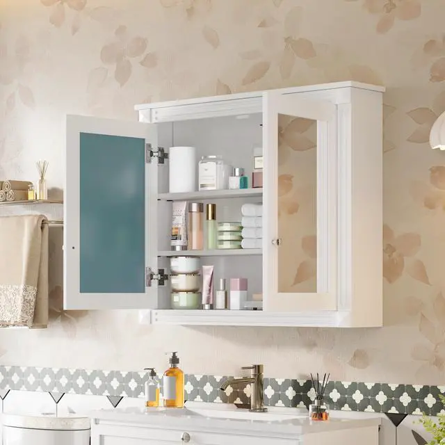 Alt view image 4 of 7 - 36'' x 28'' Medicine Cabinet, Wall Mounted Bathroom Storage Cabinet, Modern Bathroom Wall Cabinet with 2 Mirrors, Medicine Cabinet, Mirror Cabinet with 2 adjustable Shelves
