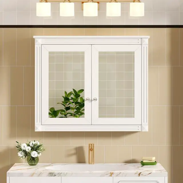 Alt view image 5 of 7 - 36'' x 28'' Medicine Cabinet, Wall Mounted Bathroom Storage Cabinet, Modern Bathroom Wall Cabinet with 2 Mirrors, Medicine Cabinet, Mirror Cabinet with 2 adjustable Shelves