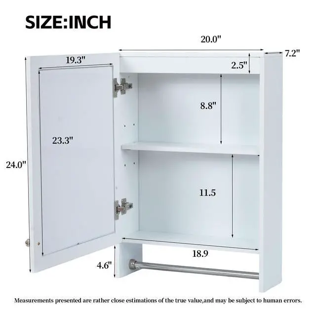 Alt view image 3 of 7 - 3-in-1 Bathroom Mirror Cabinet, 20-inch Wall Mounted Medicine Cabinet with Adjustable Shelf & Soft Close Door, High-Define Mirror with Storage for Bathroom Vanity