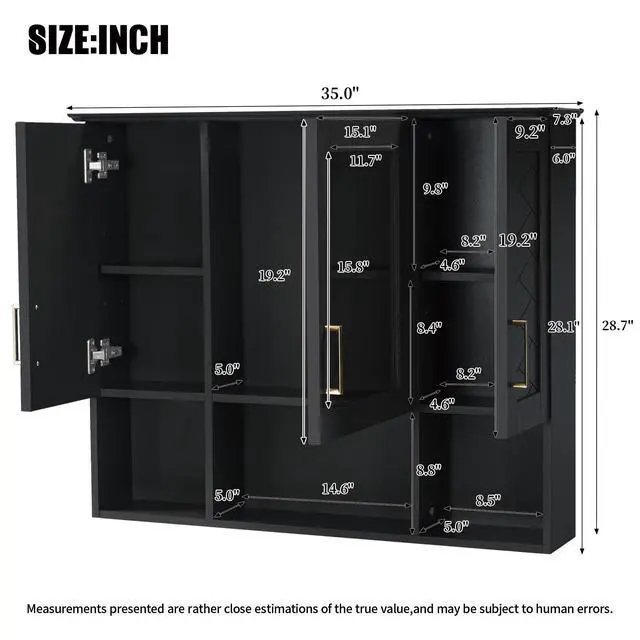 Alt view image 3 of 7 - 35 inch 2-in-1 Wall Mounted Medicine Cabinet with Adjustable Shelves & Soft Close Doors, High-Define Mirror with Storage for Bathroom Vanity