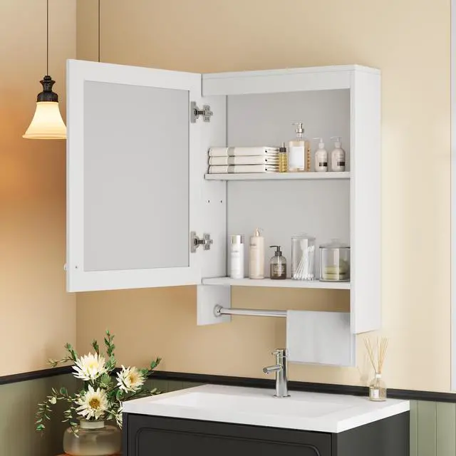 Alt view image 6 of 7 - 3-in-1 Bathroom Mirror Cabinet, 20-inch Wall Mounted Medicine Cabinet with Adjustable Shelf & Soft Close Door, High-Define Mirror with Storage for Bathroom Vanity