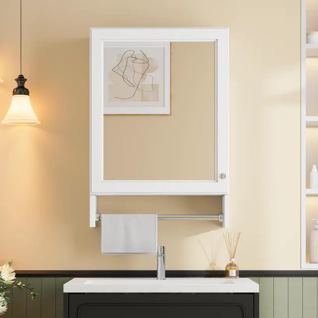 Alt view image 5 of 7 - 3-in-1 Bathroom Mirror Cabinet, 20-inch Wall Mounted Medicine Cabinet with Adjustable Shelf & Soft Close Door, High-Define Mirror with Storage for Bathroom Vanity