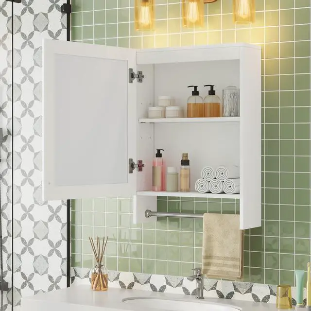 Alt view image 2 of 7 - 3-in-1 Bathroom Mirror Cabinet, 20-inch Wall Mounted Medicine Cabinet with Adjustable Shelf & Soft Close Door, High-Define Mirror with Storage for Bathroom Vanity
