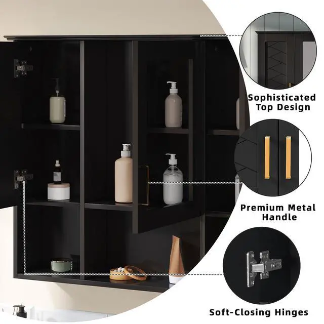 Alt view image 7 of 7 - 35 inch 2-in-1 Wall Mounted Medicine Cabinet with Adjustable Shelves & Soft Close Doors, High-Define Mirror with Storage for Bathroom Vanity