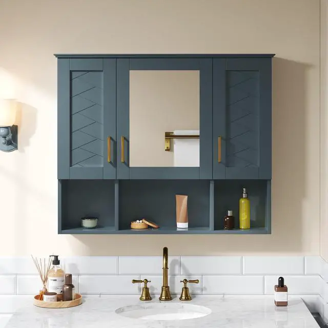 Alt view image 4 of 7 - 35 inch 2-in-1 Wall Mounted Medicine Cabinet with Adjustable Shelves & Soft Close Doors, High-Define Mirror with Storage for Bathroom Vanity