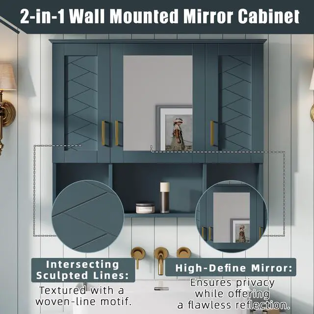 Alt view image 7 of 7 - 35 inch 2-in-1 Wall Mounted Medicine Cabinet with Adjustable Shelves & Soft Close Doors, High-Define Mirror with Storage for Bathroom Vanity
