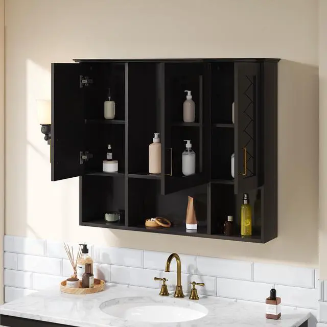 Alt view image 5 of 7 - 35 inch 2-in-1 Wall Mounted Medicine Cabinet with Adjustable Shelves & Soft Close Doors, High-Define Mirror with Storage for Bathroom Vanity
