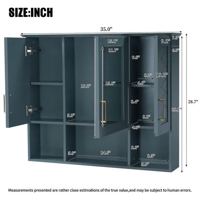 Alt view image 3 of 7 - 35 inch 2-in-1 Wall Mounted Medicine Cabinet with Adjustable Shelves & Soft Close Doors, High-Define Mirror with Storage for Bathroom Vanity