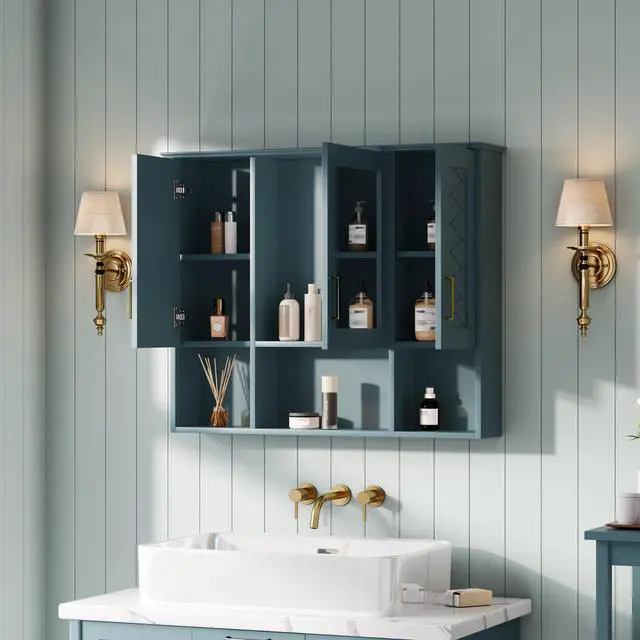 Alt view image 5 of 7 - 35 inch 2-in-1 Wall Mounted Medicine Cabinet with Adjustable Shelves & Soft Close Doors, High-Define Mirror with Storage for Bathroom Vanity