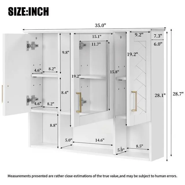 Alt view image 3 of 7 - 35 inch 2-in-1 Wall Mounted Medicine Cabinet with Adjustable Shelves & Soft Close Doors, High-Define Mirror with Storage for Bathroom Vanity