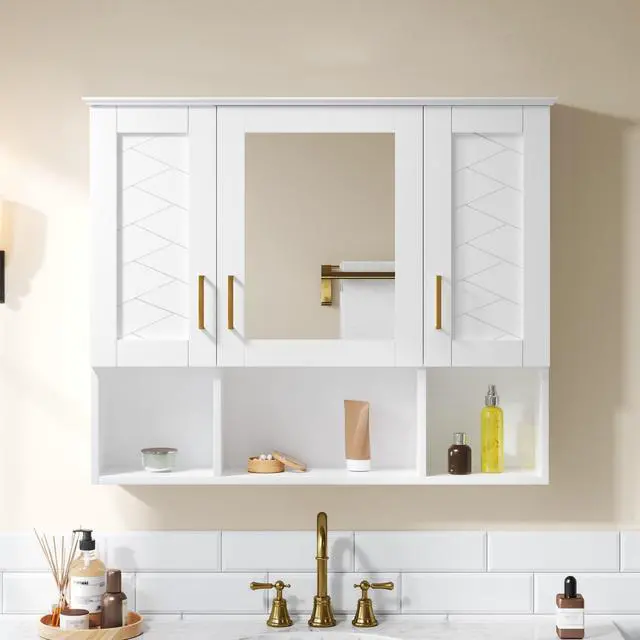 Alt view image 2 of 7 - 35 inch 2-in-1 Wall Mounted Medicine Cabinet with Adjustable Shelves & Soft Close Doors, High-Define Mirror with Storage for Bathroom Vanity