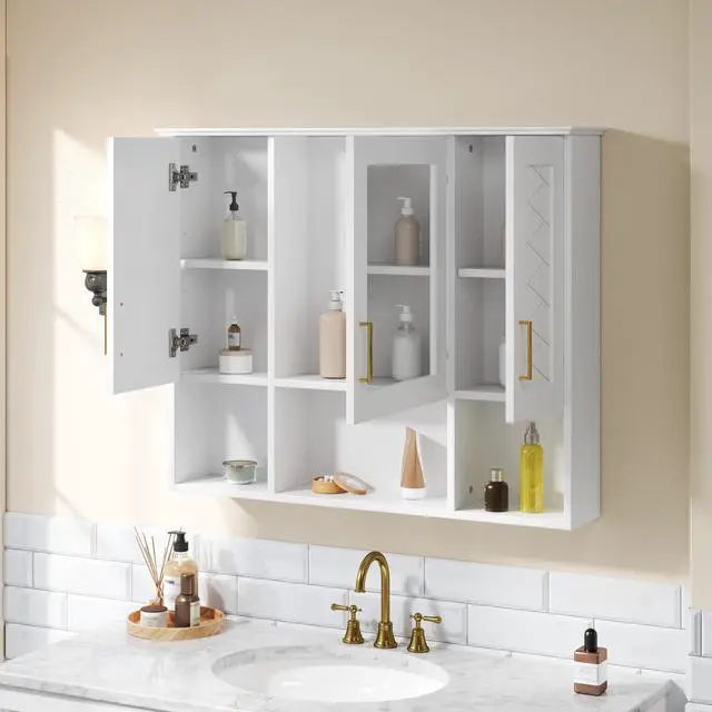 Alt view image 4 of 7 - 35 inch 2-in-1 Wall Mounted Medicine Cabinet with Adjustable Shelves & Soft Close Doors, High-Define Mirror with Storage for Bathroom Vanity