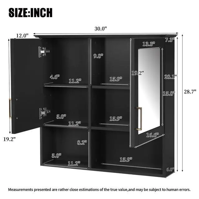 Alt view image 3 of 7 - 2-in-1 Bathroom Mirror Cabinet, 30 inch Wall Mounted Medicine Cabinet with Adjustable Shelves & Soft Close Doors, High-Define Mirror with Storage for Bathroom Vanity