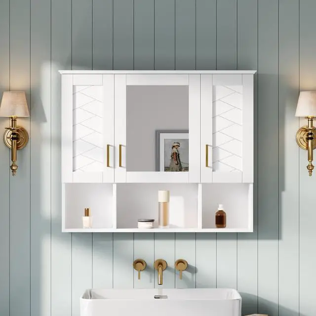 Alt view image 5 of 7 - 35 inch 2-in-1 Wall Mounted Medicine Cabinet with Adjustable Shelves & Soft Close Doors, High-Define Mirror with Storage for Bathroom Vanity