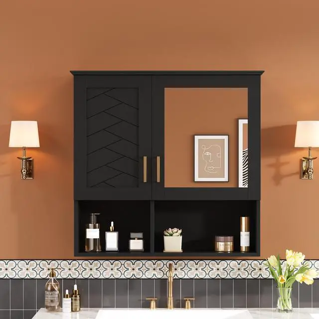 Alt view image 2 of 7 - 2-in-1 Bathroom Mirror Cabinet, 30 inch Wall Mounted Medicine Cabinet with Adjustable Shelves & Soft Close Doors, High-Define Mirror with Storage for Bathroom Vanity