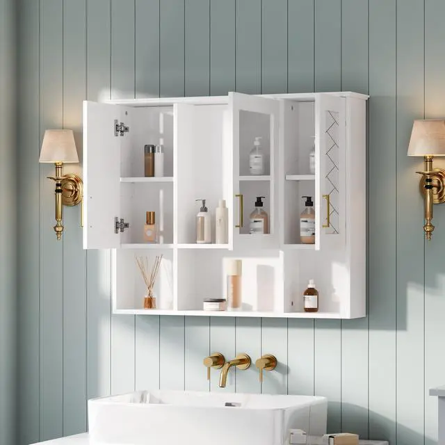 Alt view image 6 of 7 - 35 inch 2-in-1 Wall Mounted Medicine Cabinet with Adjustable Shelves & Soft Close Doors, High-Define Mirror with Storage for Bathroom Vanity