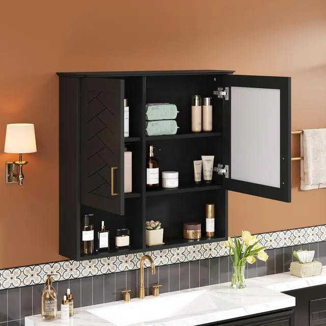 Alt view image 4 of 7 - 2-in-1 Bathroom Mirror Cabinet, 30 inch Wall Mounted Medicine Cabinet with Adjustable Shelves & Soft Close Doors, High-Define Mirror with Storage for Bathroom Vanity