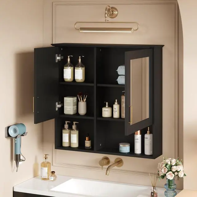 Alt view image 6 of 7 - 2-in-1 Bathroom Mirror Cabinet, 30 inch Wall Mounted Medicine Cabinet with Adjustable Shelves & Soft Close Doors, High-Define Mirror with Storage for Bathroom Vanity