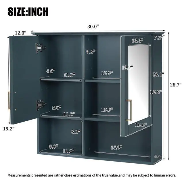 Alt view image 3 of 7 - 2-in-1 Bathroom Mirror Cabinet, 30 inch Wall Mounted Medicine Cabinet with Adjustable Shelves & Soft Close Doors, High-Define Mirror with Storage for Bathroom Vanity
