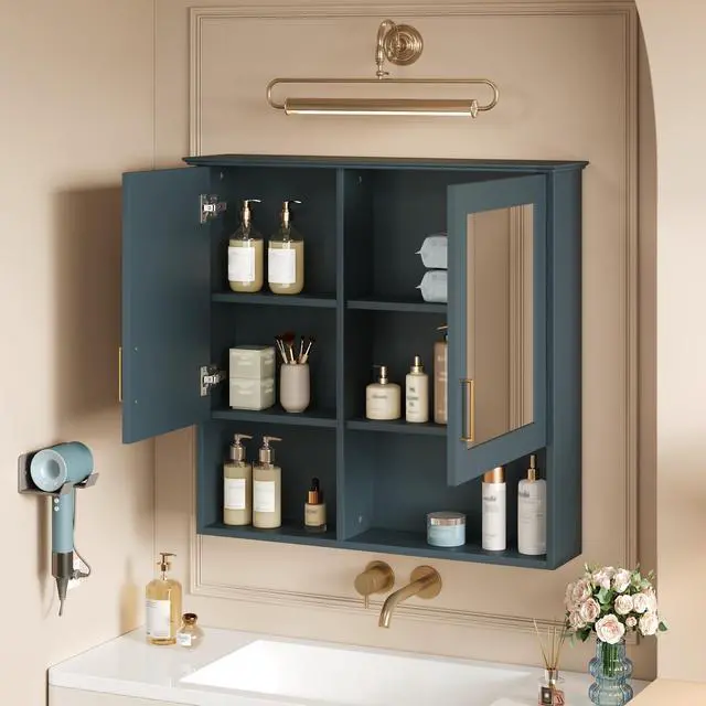 Alt view image 4 of 7 - 2-in-1 Bathroom Mirror Cabinet, 30 inch Wall Mounted Medicine Cabinet with Adjustable Shelves & Soft Close Doors, High-Define Mirror with Storage for Bathroom Vanity