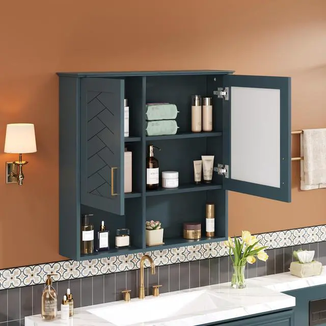 Alt view image 6 of 7 - 2-in-1 Bathroom Mirror Cabinet, 30 inch Wall Mounted Medicine Cabinet with Adjustable Shelves & Soft Close Doors, High-Define Mirror with Storage for Bathroom Vanity
