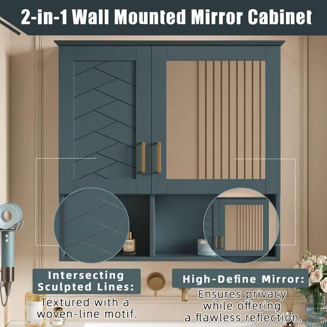 Alt view image 7 of 7 - 2-in-1 Bathroom Mirror Cabinet, 30 inch Wall Mounted Medicine Cabinet with Adjustable Shelves & Soft Close Doors, High-Define Mirror with Storage for Bathroom Vanity