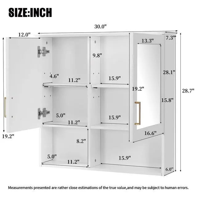 Alt view image 3 of 7 - 2-in-1 Bathroom Mirror Cabinet, 30 inch Wall Mounted Medicine Cabinet with Adjustable Shelves & Soft Close Doors, High-Define Mirror with Storage for Bathroom Vanity