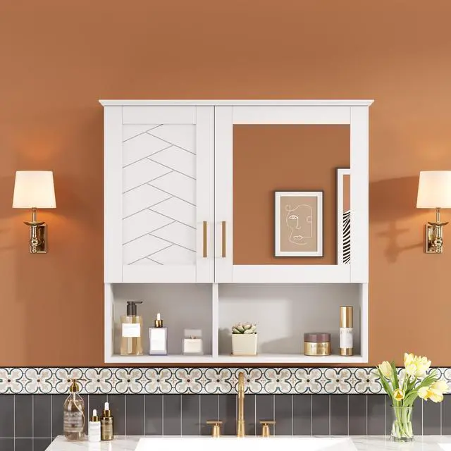 Alt view image 2 of 7 - 2-in-1 Bathroom Mirror Cabinet, 30 inch Wall Mounted Medicine Cabinet with Adjustable Shelves & Soft Close Doors, High-Define Mirror with Storage for Bathroom Vanity