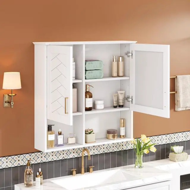 Alt view image 4 of 7 - 2-in-1 Bathroom Mirror Cabinet, 30 inch Wall Mounted Medicine Cabinet with Adjustable Shelves & Soft Close Doors, High-Define Mirror with Storage for Bathroom Vanity