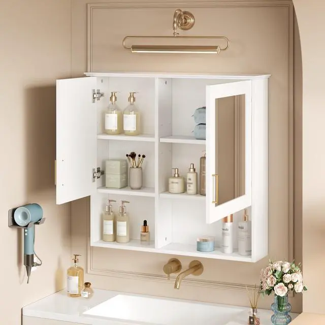 Alt view image 6 of 7 - 2-in-1 Bathroom Mirror Cabinet, 30 inch Wall Mounted Medicine Cabinet with Adjustable Shelves & Soft Close Doors, High-Define Mirror with Storage for Bathroom Vanity