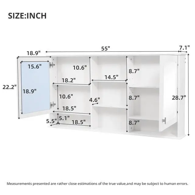 Alt view image 3 of 7 - 55-inch Wall-Mount 2-in-1 Mirror Cabinet with Adjustable Shelves, Soft-Closing Hinges, High-Definition Mirrors, for Bathroom Vanity, Living Room, Bedroom Storage Organizer