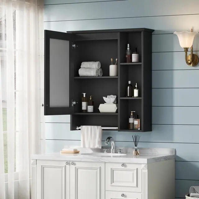 Alt view image 6 of 7 - 3-in-1 Bathroom Mirror Cabinet, 24-inch Wall Mounted Medicine Cabinet with Adjustable Shelf & Tower Bar, High-Definition Mirror with Storage for Bathroom Vanity