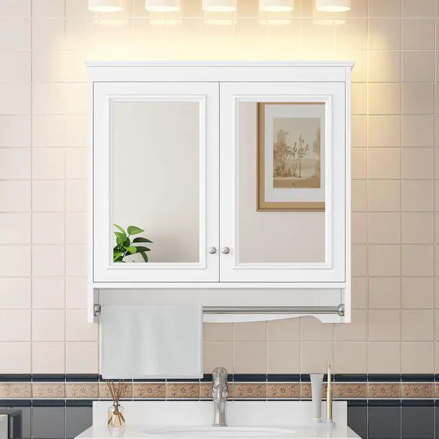 Alt view image 2 of 7 - 3-in-1 Bathroom Mirror Cabinet, 30 inch Wall Mounted Medicine Cabinet with Adjustable Shelves & Soft Close Doors, High-Define Mirror with Storage for Bathroom Vanity