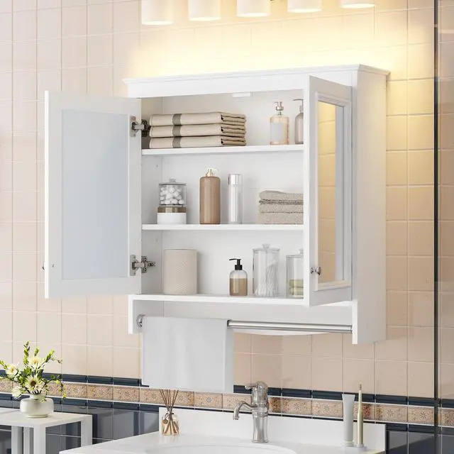 Alt view image 4 of 7 - 3-in-1 Bathroom Mirror Cabinet, 30 inch Wall Mounted Medicine Cabinet with Adjustable Shelves & Soft Close Doors, High-Define Mirror with Storage for Bathroom Vanity