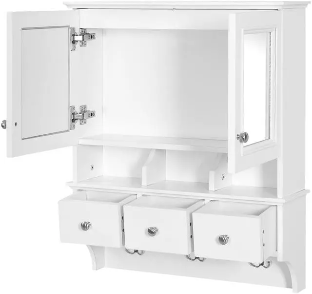 Main image of 4-in-1 Bathroom Mirror Cabinet, 24-inch Wall Mounted Medicine Cabinet with Drawers & Organizer Hooks, High-Define Mirrors with Storage for Bathroom Vanity