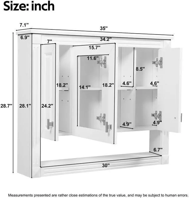 Alt view image 3 of 7 - 35inch Bathroom Wall Cabinet with Mirror, Wall Mounted Medicine Cabinet with Open Shelf, Mirrored Door Over Toilet Storage Cabinet, White