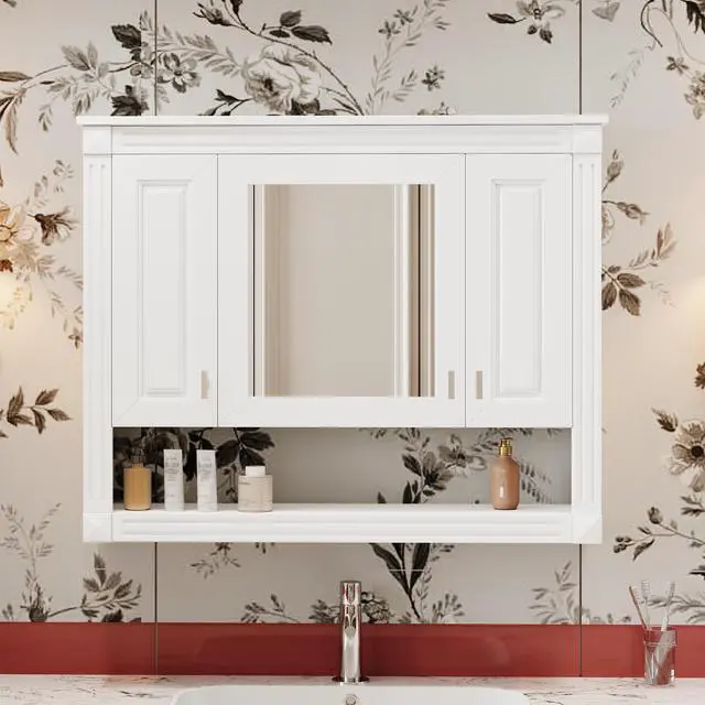 Alt view image 5 of 7 - 35inch Bathroom Wall Cabinet with Mirror, Wall Mounted Medicine Cabinet with Open Shelf, Mirrored Door Over Toilet Storage Cabinet, White