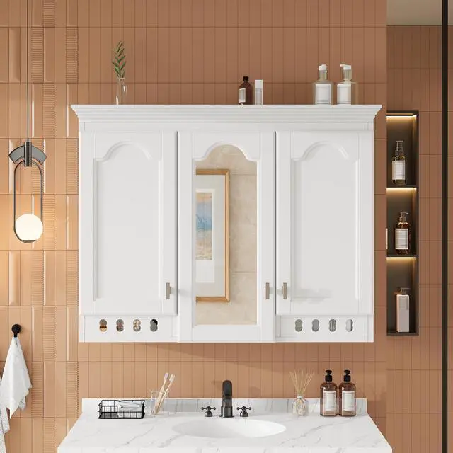 Alt view image 2 of 7 - 35 inch Wall-Mount All-in-One Mirror Cabinet with Adjustable Shelves, Soft-Closing Hinges, for Bathroom Vanity, Living Room, Bedroom Storage Organizer