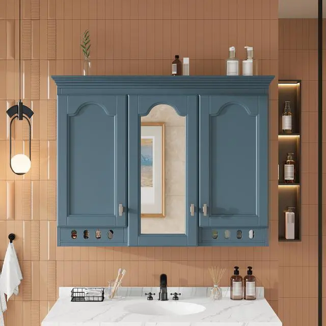 Alt view image 5 of 7 - 35 inch Wall-Mount All-in-One Mirror Cabinet with Adjustable Shelves, Soft-Closing Hinges, for Bathroom Vanity, Living Room, Bedroom Storage Organizer