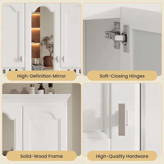 Alt view image 7 of 7 - 35 inch Wall-Mount All-in-One Mirror Cabinet with Adjustable Shelves, Soft-Closing Hinges, for Bathroom Vanity, Living Room, Bedroom Storage Organizer