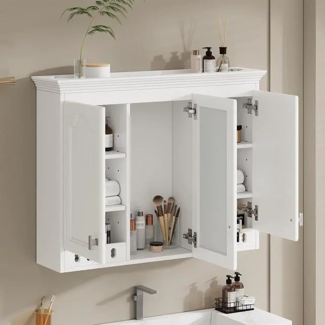 Alt view image 6 of 7 - 35 inch Wall-Mount All-in-One Mirror Cabinet with Adjustable Shelves, Soft-Closing Hinges, for Bathroom Vanity, Living Room, Bedroom Storage Organizer
