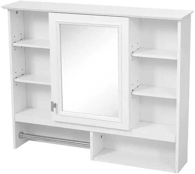 Main image of 35 inch Wall-Mount 2-in-1 Mirror Cabinet with Adjustable Shelves, Soft-Closing Hinges, Open Shelves, for Bathroom Vanity, Living Room, Bedroom Storage Organizer