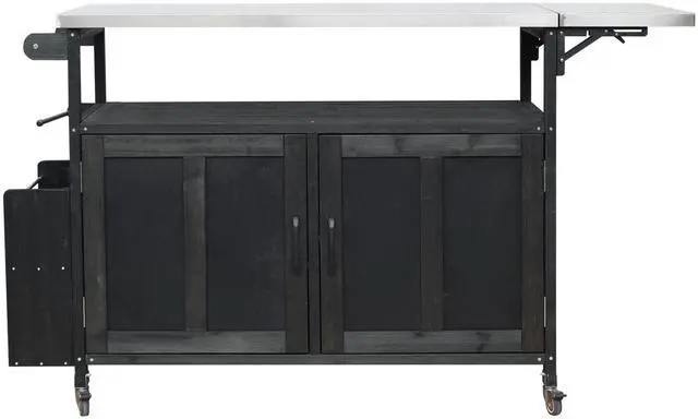 Main image of Foldable Outdoor Kitchen Island Patio Mobile Kitchen Cart Portable Outdoor Cooking Island with Lockable Wheels, Storage Cabinet and Towel Rack for Patio and Outdoor, Black