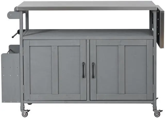 Main image of Foldable Outdoor Kitchen Island Patio Mobile Kitchen Cart Portable Outdoor Cooking Island with Lockable Wheels, Storage Cabinet and Towel Rack for Patio and Outdoor, Grey