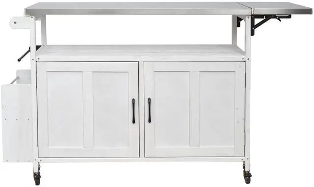 Main image of Foldable Outdoor Kitchen Island Patio Mobile Kitchen Cart Portable Outdoor Cooking Island with Lockable Wheels, Storage Cabinet and Towel Rack for Patio and Outdoor, White
