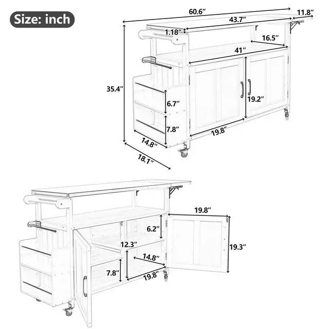 Alt view image 3 of 7 - Foldable Outdoor Kitchen Island Patio Mobile Kitchen Cart Portable Outdoor Cooking Island with Lockable Wheels, Storage Cabinet and Towel Rack for Patio and Outdoor, White